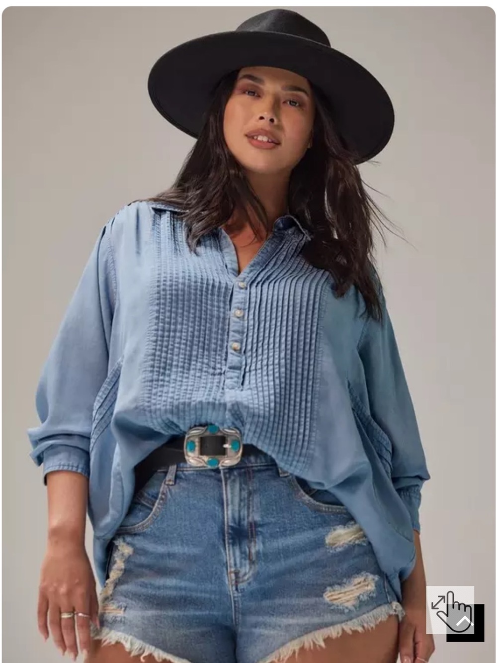 torrid Light Blue Pintuck Button-Front Festi Shirt - Picture 3 of 6